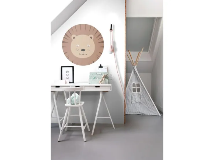 ESTAhome Selbstklebende Runde Tapete Tierköpfe Braun und Beige Ø 70 cm 158975* Wandtattoos