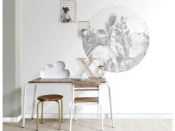 ESTAhome Selbstklebende Runde Tapete Dschungelmuster Grau Ø 70 cm 159075