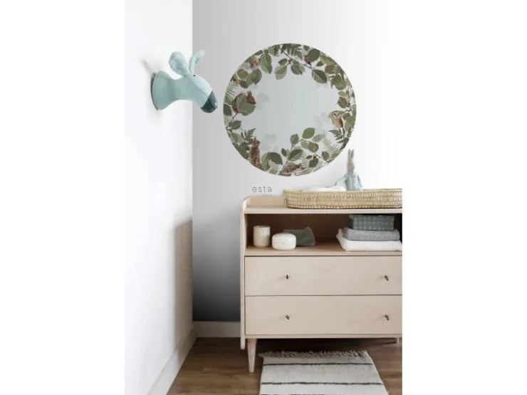 ESTAhome Selbstklebende Runde Tapete Waldtiere Grün und Braun Ø 70 cm 159069* Wandtattoos