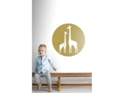 ESTAhome Selbstklebende Runde Tapete Giraffen Ockergelb und Weiß Ø 70 cm 158978* Wandtattoos