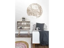 ESTAhome Selbstklebende Runde Tapete Wald Mit Waldtieren Beige Ø 70 cm 159072