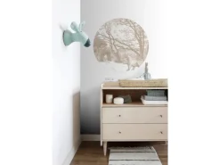 ESTAhome Selbstklebende Runde Tapete Wald Mit Waldtieren Beige Ø 70 cm 159072