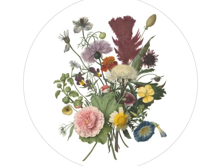 ESTAhome Selbstklebende Runde Tapete Blumenstrauß Grün Rosa und Gelb Ø 70 cm 158996* Wandtattoos