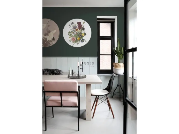 ESTAhome Selbstklebende Runde Tapete Blumenstrauß Grün Rosa und Gelb Ø 70 cm 158996* Wandtattoos