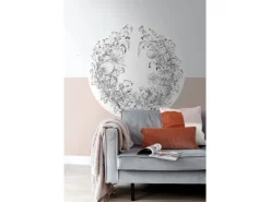 ESTAhome Selbstklebende Runde Tapete Blumenzeichnungen Schwarz-Weiß Ø 140 cm 159109* Wandtattoos