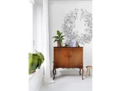ESTAhome Selbstklebende Runde Tapete Blumenzeichnungen Schwarz-Weiß Ø 140 cm 159109* Wandtattoos