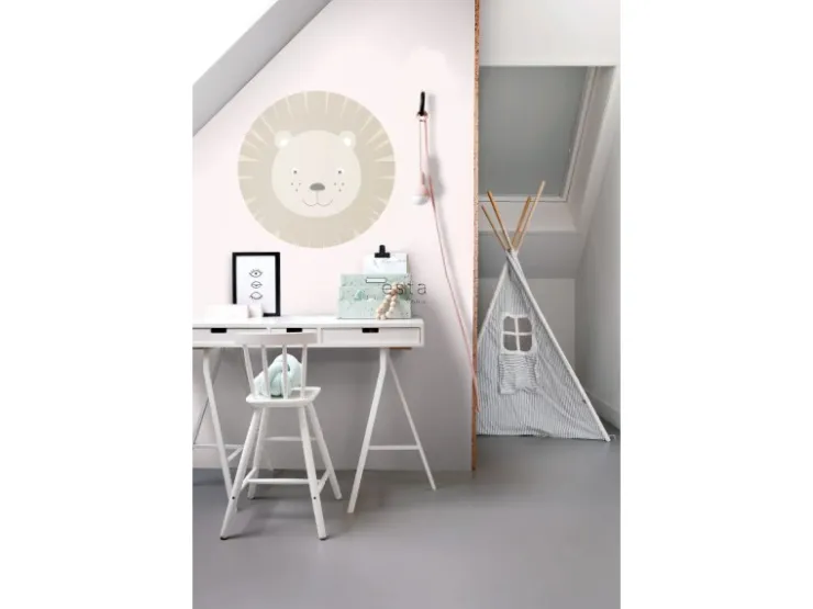 ESTAhome Selbstklebende Runde Tapete Tierköpfe Beige Ø 70 cm 158973