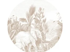 ESTAhome Selbstklebende Runde Tapete Dschungelmuster Beige Ø 70 cm 159077* Wandtattoos