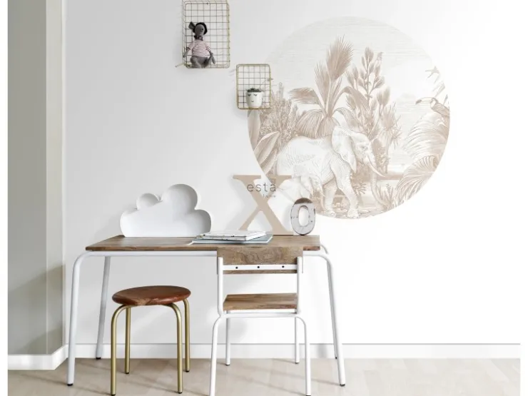 ESTAhome Selbstklebende Runde Tapete Dschungelmuster Beige Ø 70 cm 159077* Wandtattoos