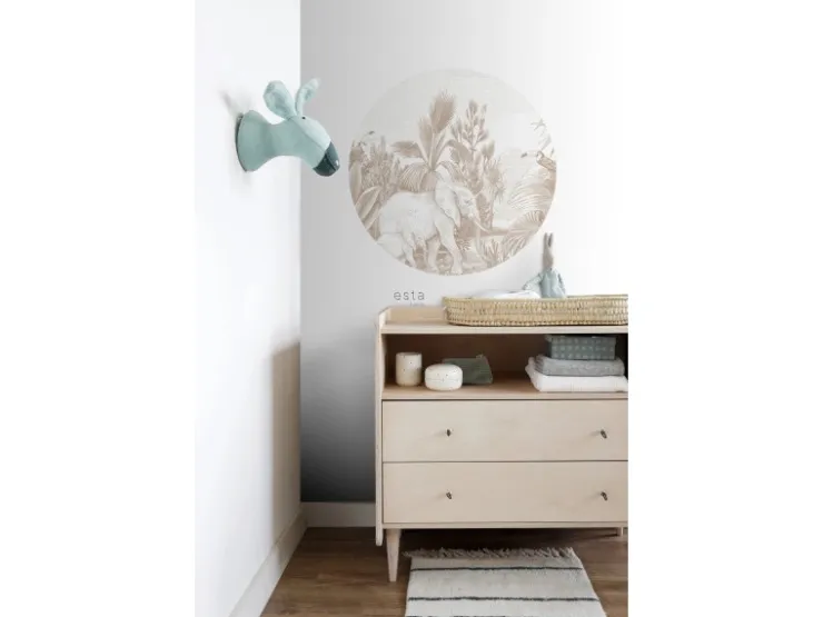ESTAhome Selbstklebende Runde Tapete Dschungelmuster Beige Ø 70 cm 159077* Wandtattoos