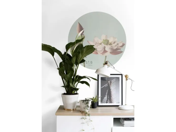 ESTAhome Selbstklebende Runde Tapete Lotusblume Altrosa und Graublau Ø 70 cm 158994* Wandtattoos