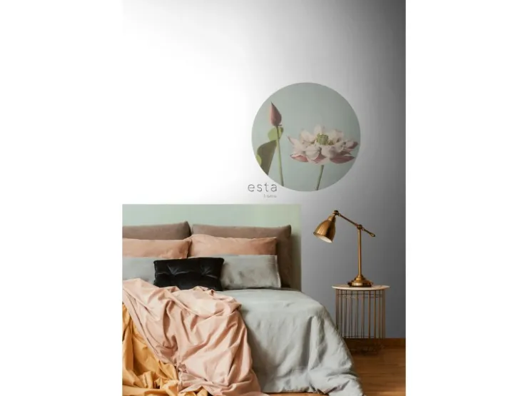 ESTAhome Selbstklebende Runde Tapete Lotusblume Altrosa und Graublau Ø 70 cm 158994* Wandtattoos