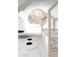 ESTAhome Selbstklebende Runde Tapete Wald Mit Waldtieren Beige Ø 140 cm 159085