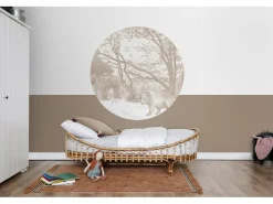 ESTAhome Selbstklebende Runde Tapete Wald Mit Waldtieren Beige Ø 140 cm 159085