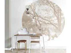 ESTAhome Selbstklebende Runde Tapete Wald Mit Waldtieren Beige Ø 140 cm 159085