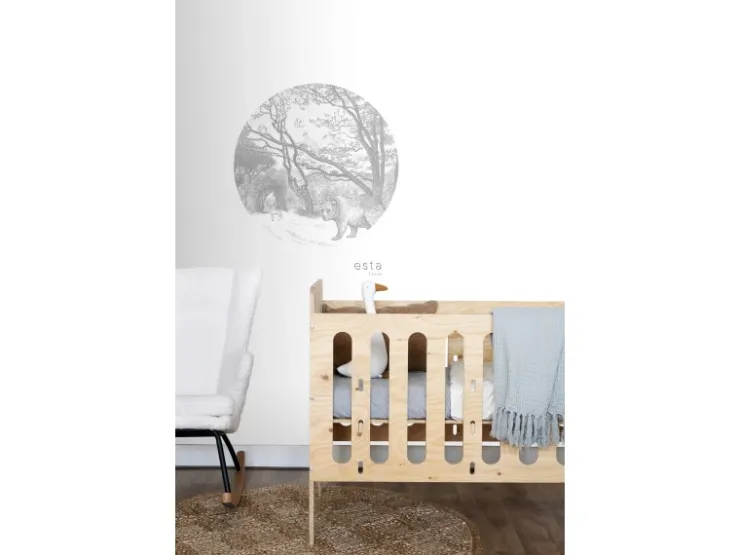 ESTAhome Selbstklebende Runde Tapete Wald Mit Waldtieren Grau Ø 70 cm 159070