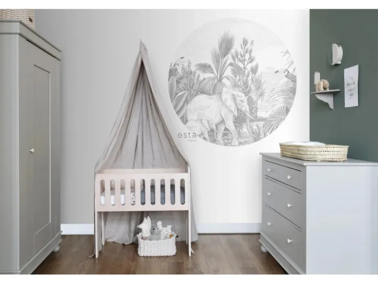 ESTAhome Selbstklebende Runde Tapete Dschungelmuster Grau Ø 140 cm 159086* Wandtattoos