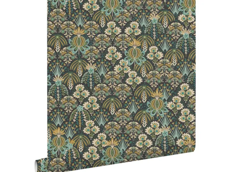 ESTAhome Tapete Blumenmuster im Jugendstil Grau Blau und Beige 50 x 900 cm* Dekorative Tapeten