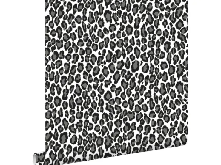 ESTAhome Tapete Panter Schwarz und Weiß 53 cm x 10,05 m 136810