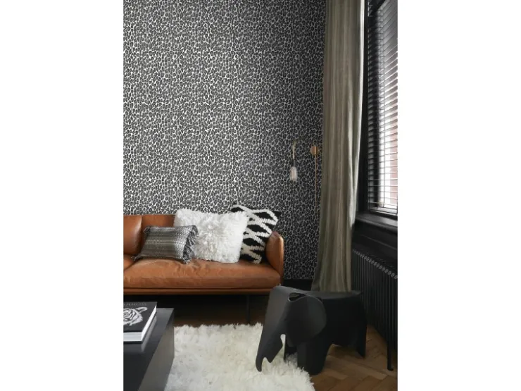 ESTAhome Tapete Panter Schwarz und Weiß 53 cm x 10,05 m 136810