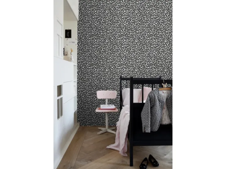 ESTAhome Tapete Panter Schwarz und Weiß 53 cm x 10,05 m 136810