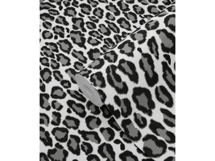 ESTAhome Tapete Panter Schwarz und Weiß 53 cm x 10,05 m 136810
