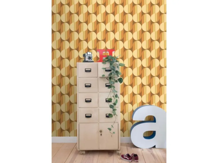 ESTAhome Tapete Retro-Ornamente Orange und Braun 50 x 900 cm