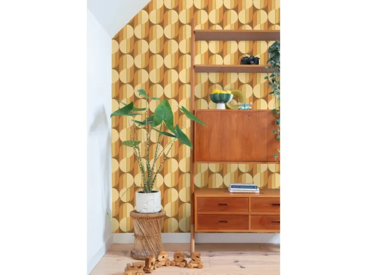 ESTAhome Tapete Retro-Ornamente Orange und Braun 50 x 900 cm