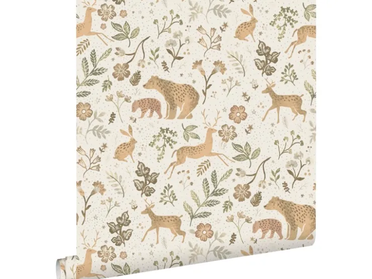 ESTAhome Tapete Wald Mit Waldtieren 7401 Crême-Weiß und Beige 53 cm x 1005 m