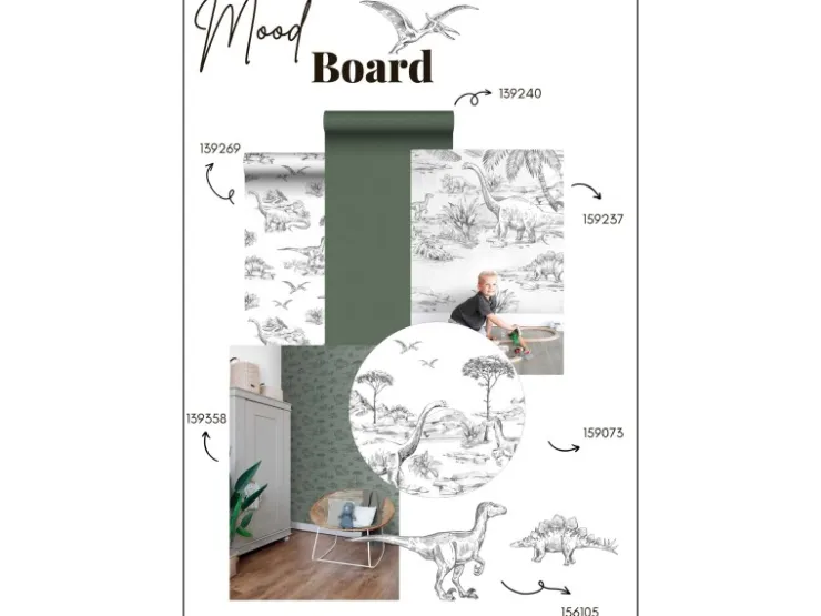 ESTAhome Wandtattoo Dinosaurier Schwarz-Weiß 47,5 cm x 66 cm 156105* Wandtattoos