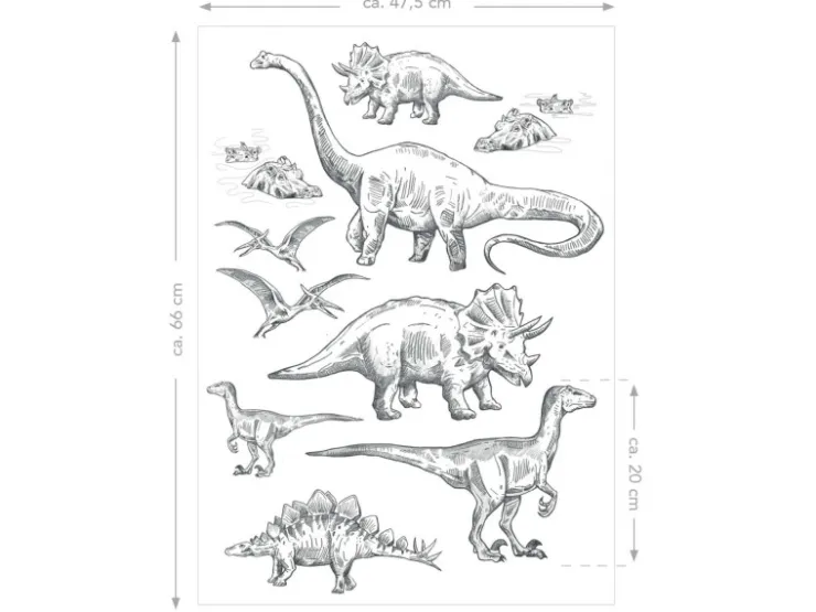 ESTAhome Wandtattoo Dinosaurier Schwarz-Weiß 47,5 cm x 66 cm 156105* Wandtattoos