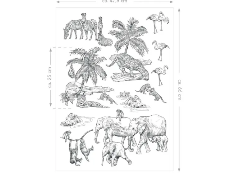 ESTAhome Wandtattoo Dschungeltiere Schwarz-Weiß 47,5 cm x 66 cm 156106