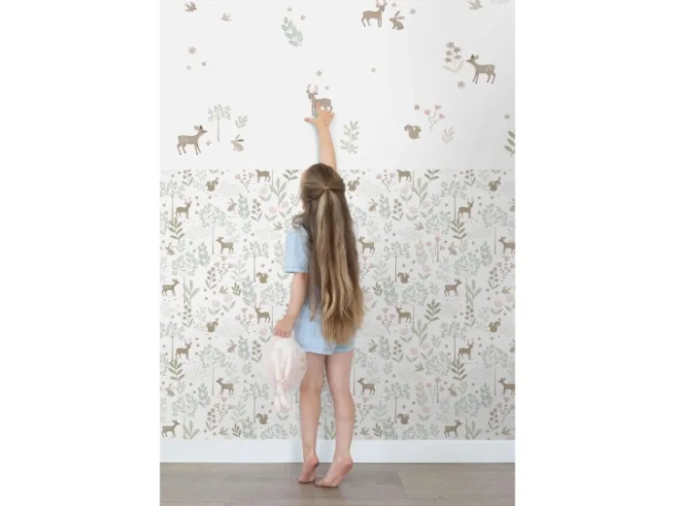 ESTAhome Wandtattoo Hirsche Beige und Grün 33 cm x 47,5 cm 156118