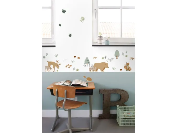 ESTAhome Wandtattoo Wald Mit Waldtieren Beige und Mintgrün 47,5 cm x 66 cm 156104* Wandtattoos