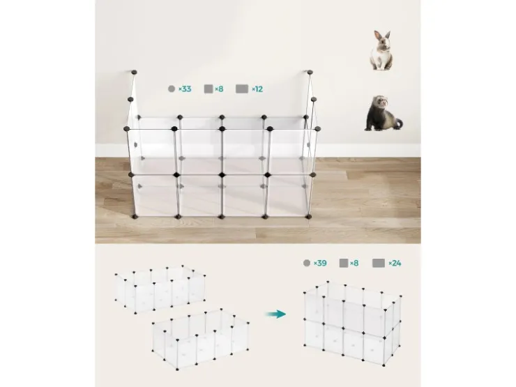 Feandrea Freigehege mit Bodenplatten 125 cm x 63 cm x 42 cm Weiß* Kleintierbedarf