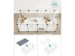 Feandrea Freigehege mit Bodenplatten 125 cm x 63 cm x 42 cm Weiß* Kleintierbedarf