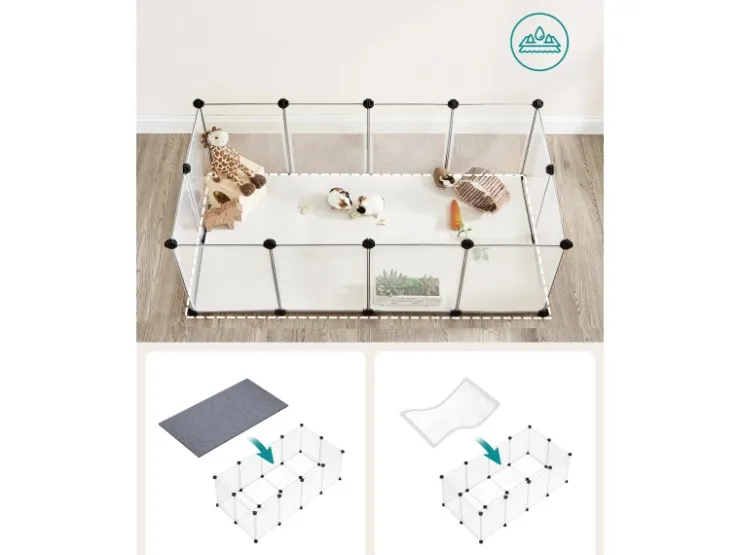 Feandrea Freigehege mit Bodenplatten 125 cm x 63 cm x 42 cm Weiß* Kleintierbedarf