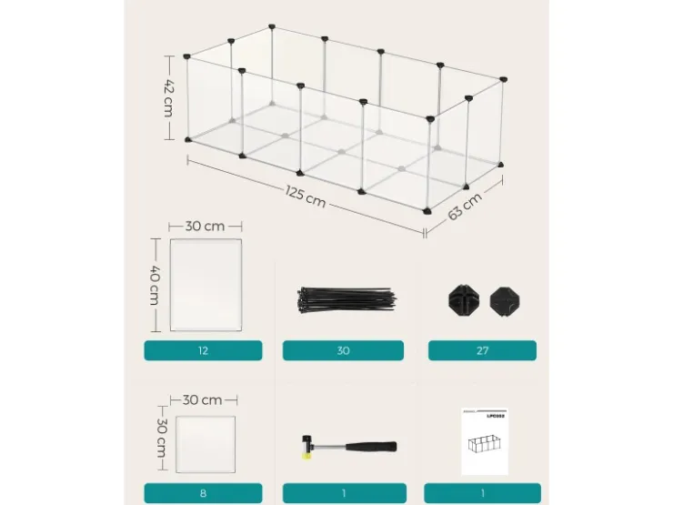 Feandrea Freigehege mit Bodenplatten 125 cm x 63 cm x 42 cm Weiß* Kleintierbedarf