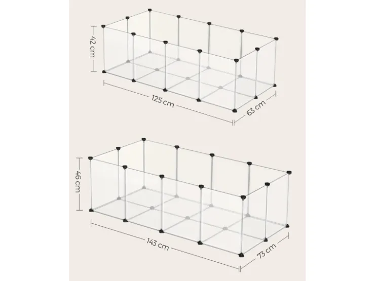 Feandrea Freigehege mit Bodenplatten 125 cm x 63 cm x 42 cm Weiß* Kleintierbedarf