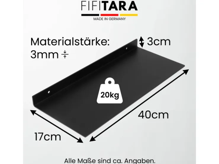 FIFITARA Wandregal 40cm 2er Set Aus Stahl Schwarz Pulverbeschichtet Schweberegal Wandboard Bücherregal Metallregal Mit Dübeln Und Schrauben* Schweberegale|Metallregale