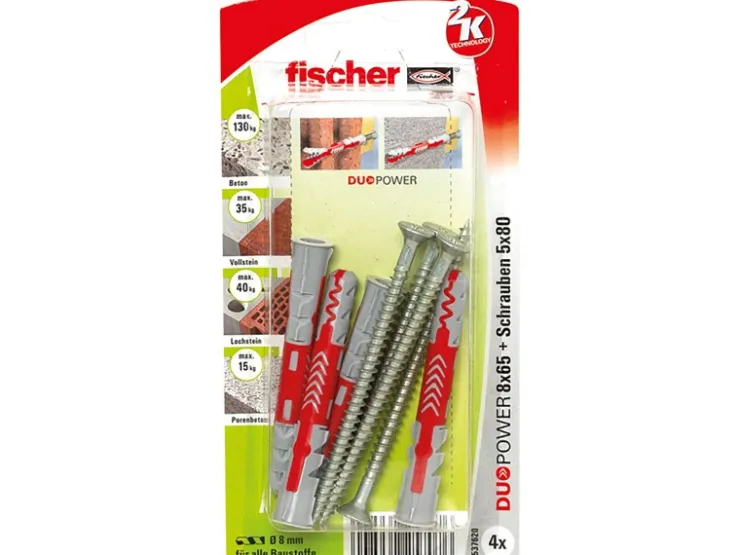 Fischer Duopower 8 x 65 S K Dübel mit Schraube je 4 Stück* Wandregale