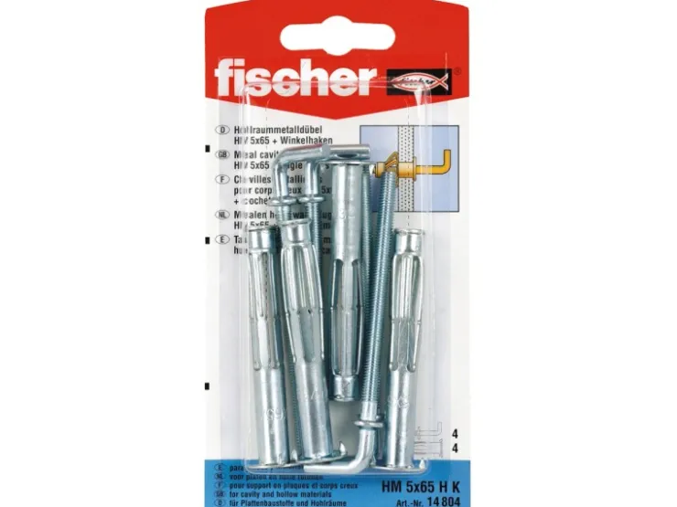 Fischer Hohlraum-Metalldübel HM 5 x 65 HK mit Winkelhaken mit Bund (4 ST)* Wandregale