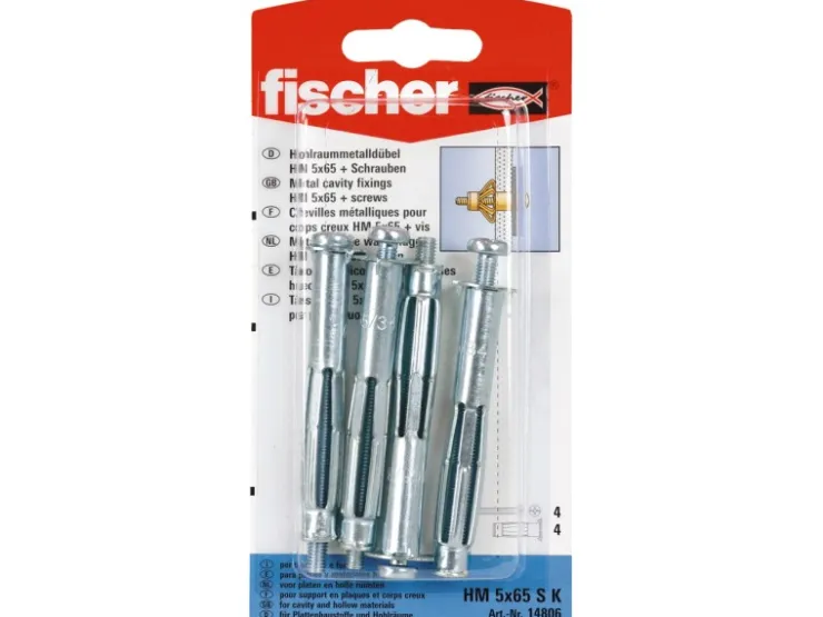 Fischer Hohlraum-Metalldübel HM 5 x 65 SK mit Schraube (4 ST)* Wandregale