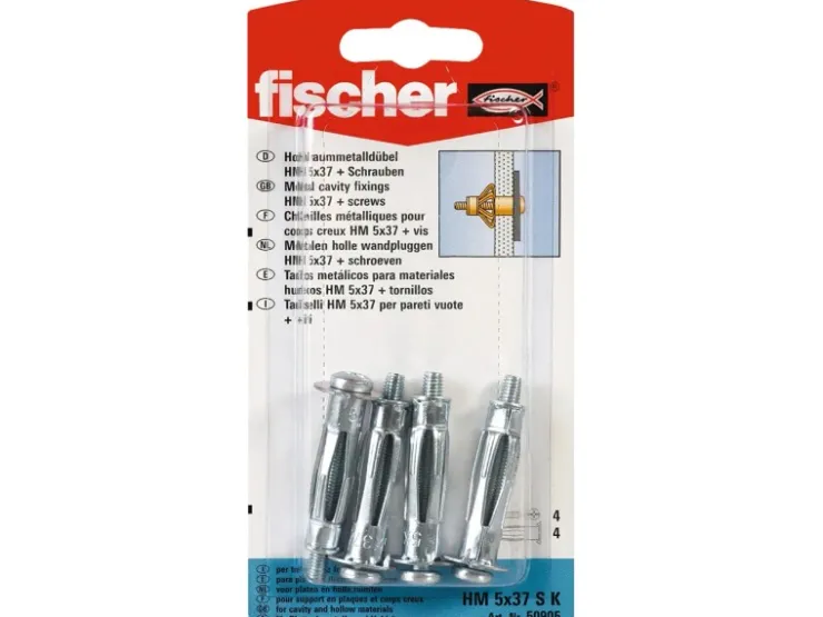 Fischer Hohlraum-Metalldübel HM 5 x 37 SK mit Schraube (4 ST)* Wandregale