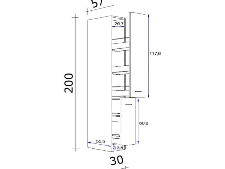 Flex-Well Classic Küchen-Apothekerschrank Wito 200 cm x 30 cm x 57 cm