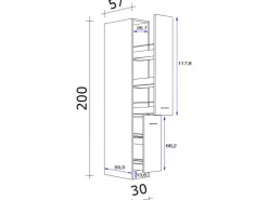 Flex-Well Classic Küchen-Apothekerhochschrank Florida30 cm Weiß-Sonoma Eiche