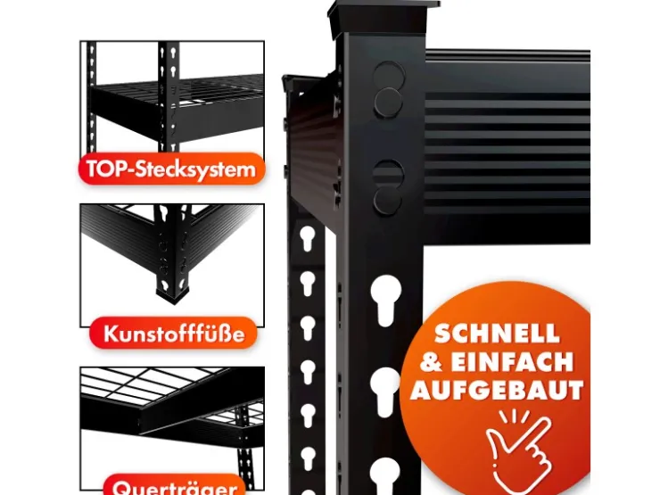 Floordirekt Schwerlastregal Yukon Rivet 4 Böden 160 x 150 x 80 cm* Metallregale|Regale Schwarz