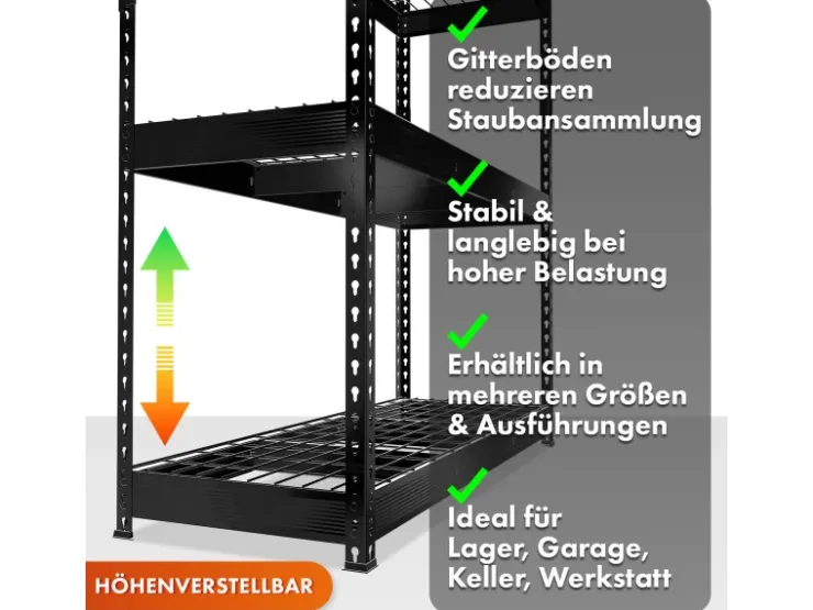 Floordirekt Schwerlastregal Yukon Rivet 4 Böden 160 x 150 x 80 cm* Metallregale|Regale Schwarz