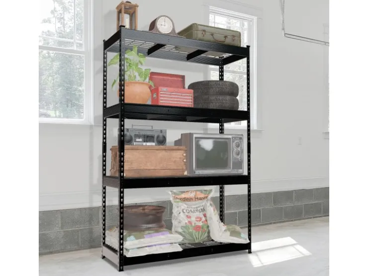 Floordirekt Schwerlastregal Yukon Rivet 4 Böden 160 x 150 x 80 cm* Metallregale|Regale Schwarz