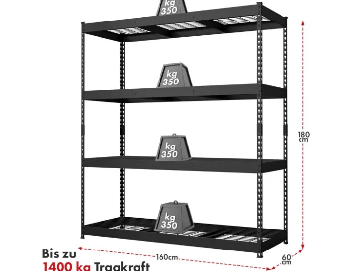 Floordirekt Schwerlastregal Yukon Rivet 4 Böden 180 x 160 x 60 cm* Schwerlastregal